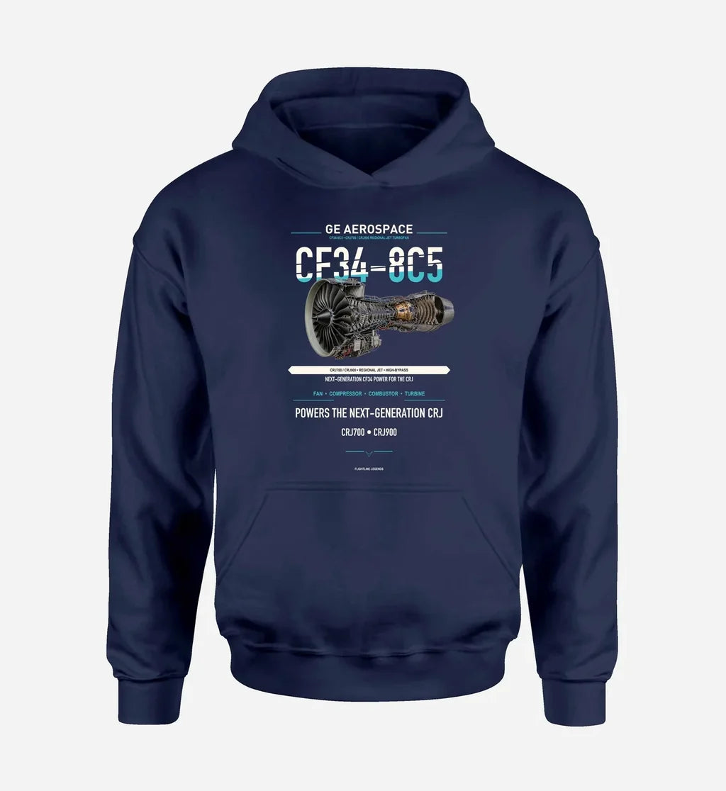 CF34-8C5 design on navy blue hoodie single side