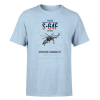 Thumbnail for Erickson S-64F Air Crane design on light blue t-shirt, single-side print