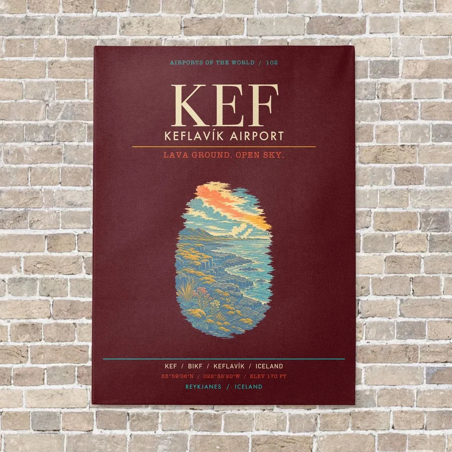 Keflavik Airport KEF - Canvas Framed - Dark Red