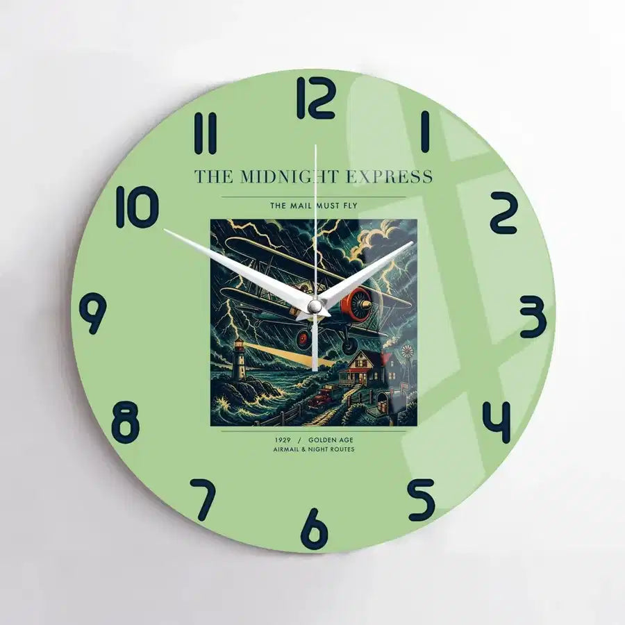 VINTAGE G4033 - The Midnight Express - Designed Wall Clocks design on lightgreen no-frame