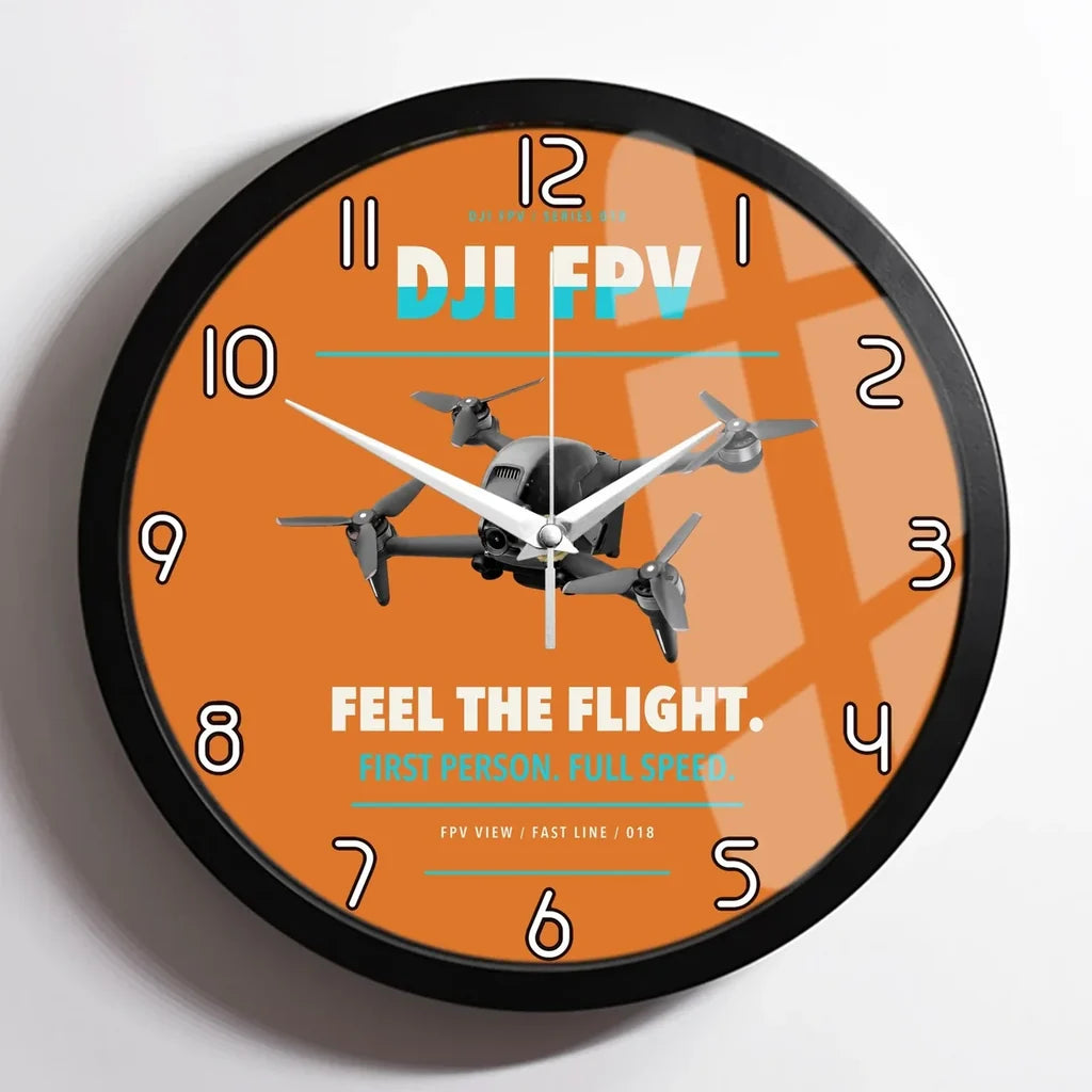 DJI FPV design on orange framed wall clock