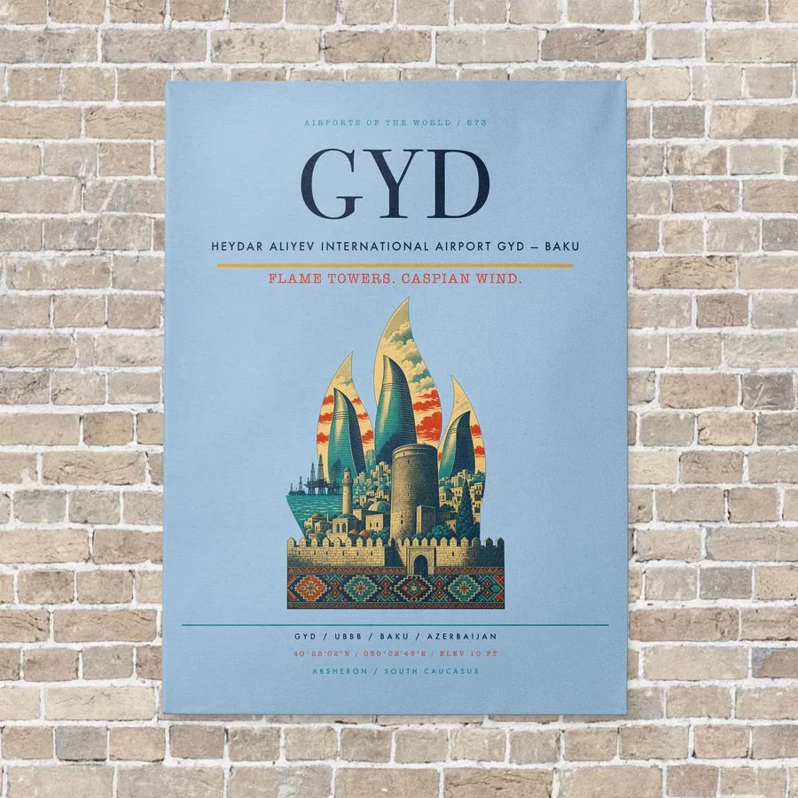 Heydar Aliyev International Airport GYD — Baku vertical canvas print - no frame - light blue background