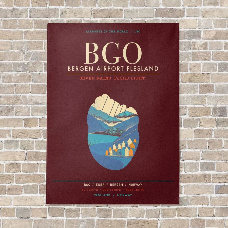 Bergen Airport Flesland BGO - Canvas Framed - Dark Red