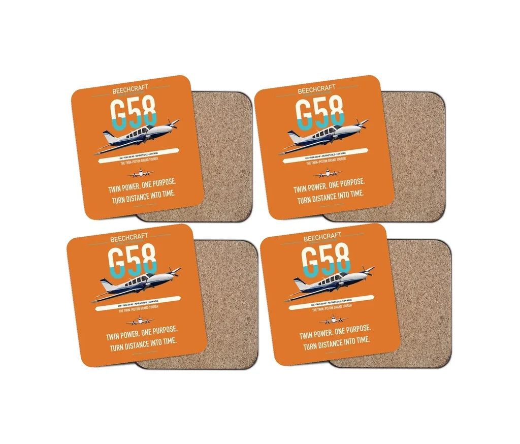 Beechcraft Baron G58 design on orange 4 pieces set coaster