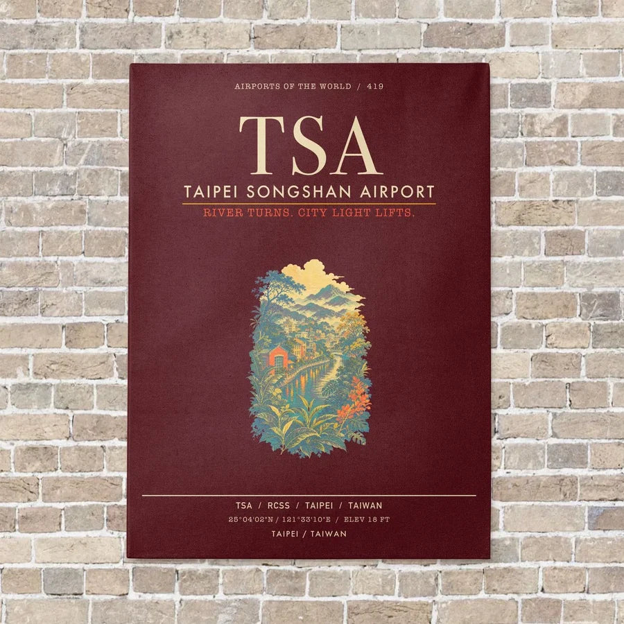 Taipei Songshan Airport TSA - Canvas Framed - Dark Red
