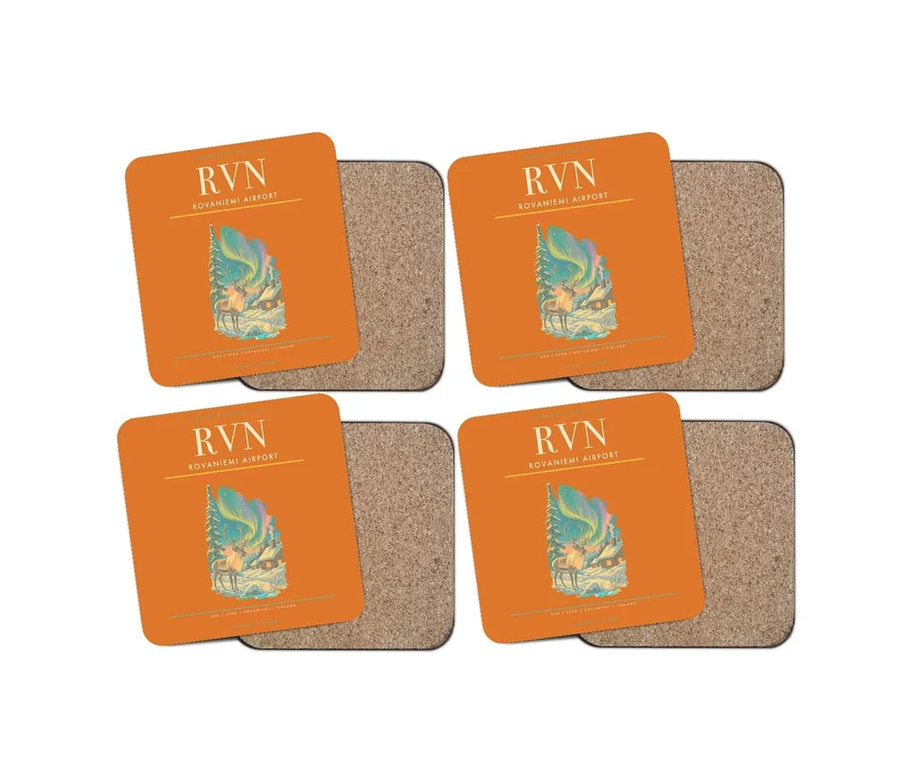 Rovaniemi Airport (RVN) design on orange 4 pieces set coaster