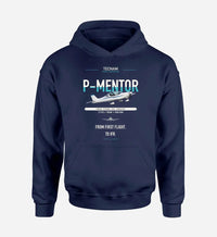 Thumbnail for Tecnam P-Mentor design on navy blue double-side hoodie, single-side print