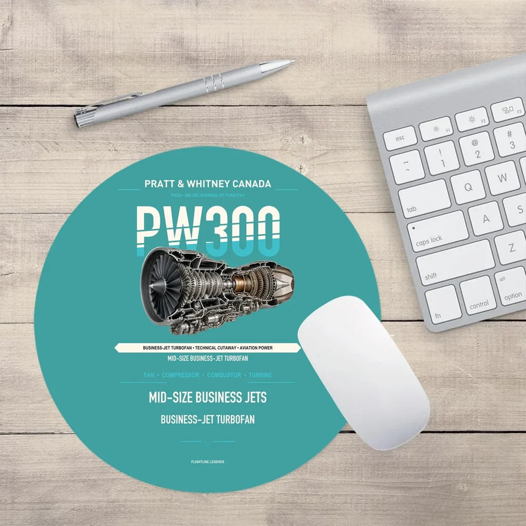 PW300 design on turquoise round mouse pad