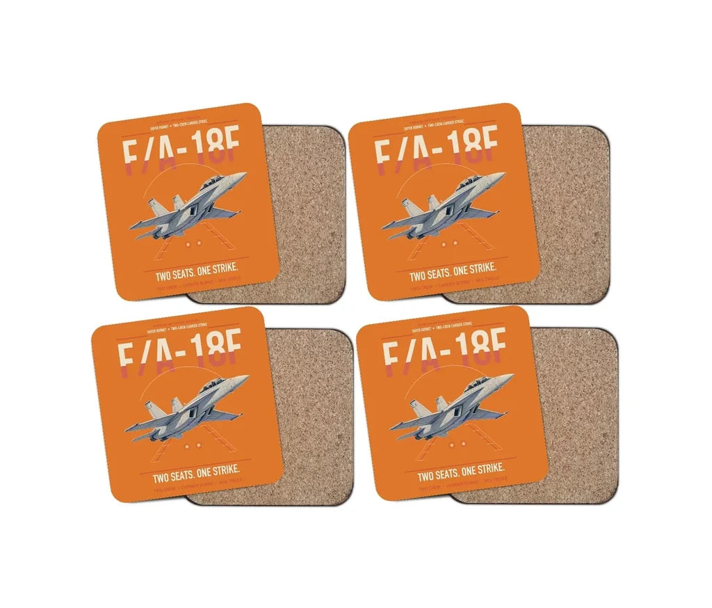 F-A-18F Super Hornet design on orange 4 pieces set coaster