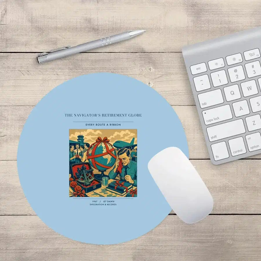 VINTAGE G4435 - The Navigator's Retirement Globe - Designed Mouse Pads design on lightblue round