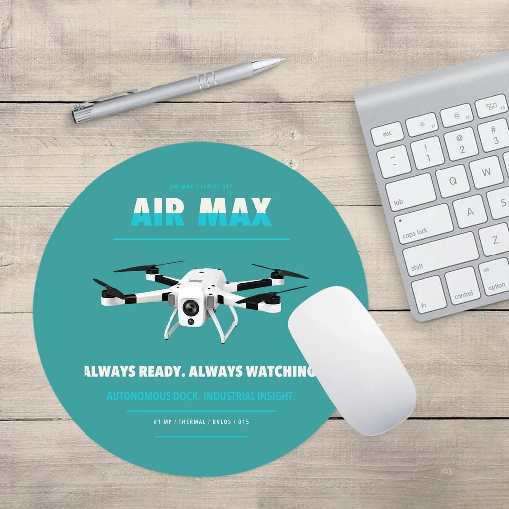 Percepto Air Max design on turquoise round mouse pad