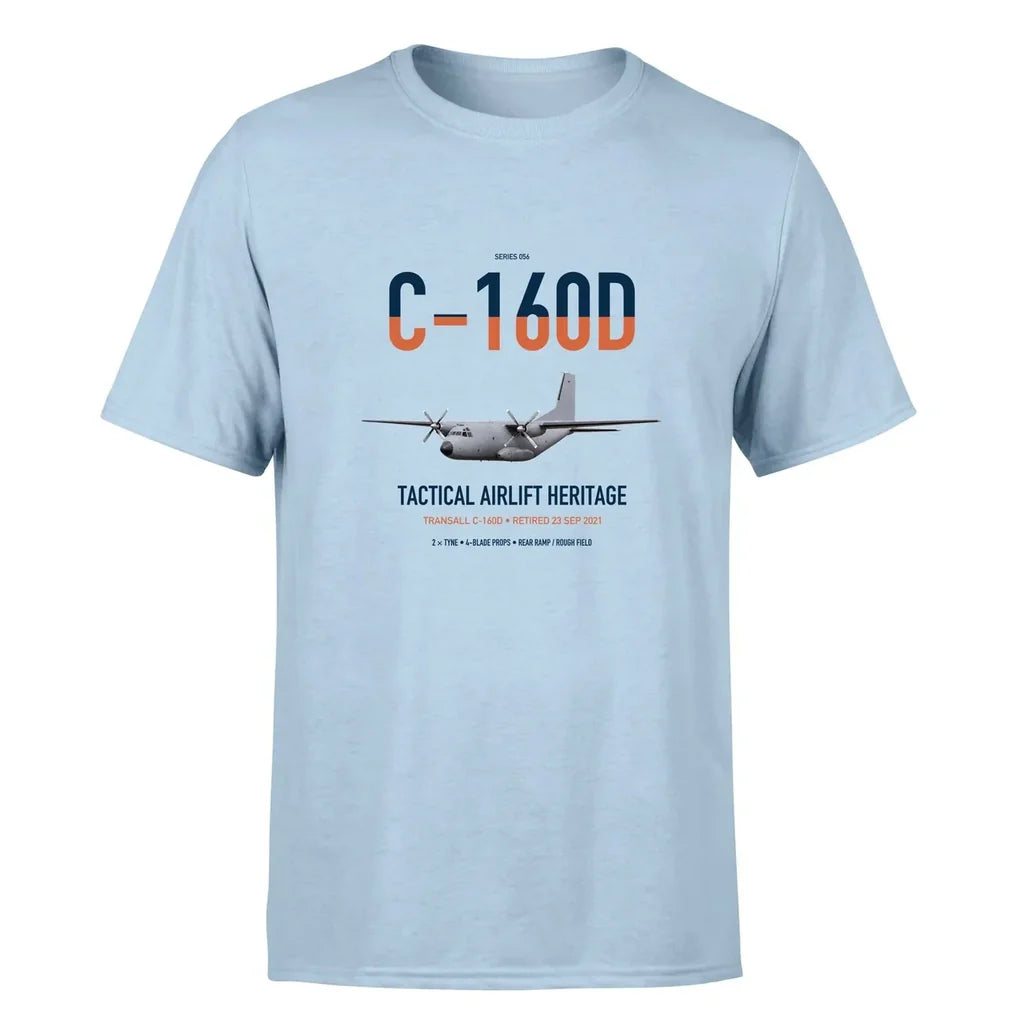 Transall C-160D design on light blue double-side t-shirt, single-side print