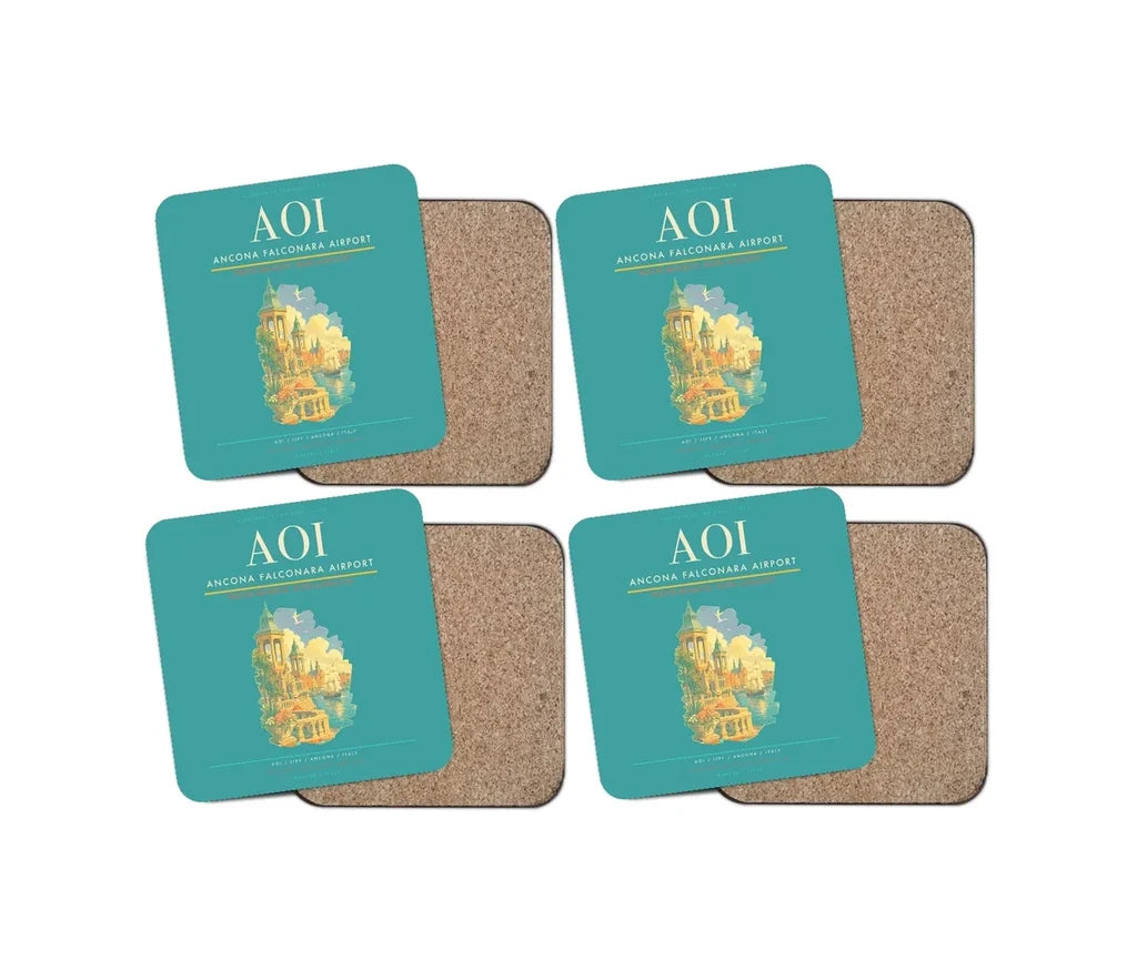 Ancona Falconara Airport AOI Coaster 4-Pieces-Set - Turquoise