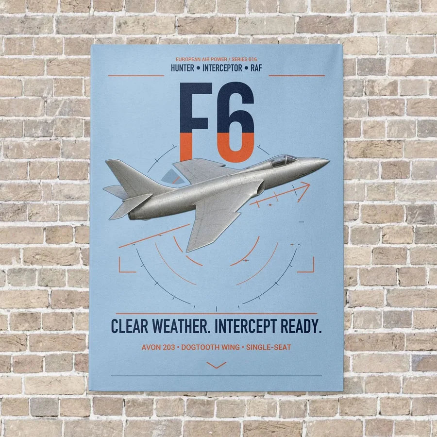 Hawker Hunter F6 vertical canvas print - no frame - light blue background