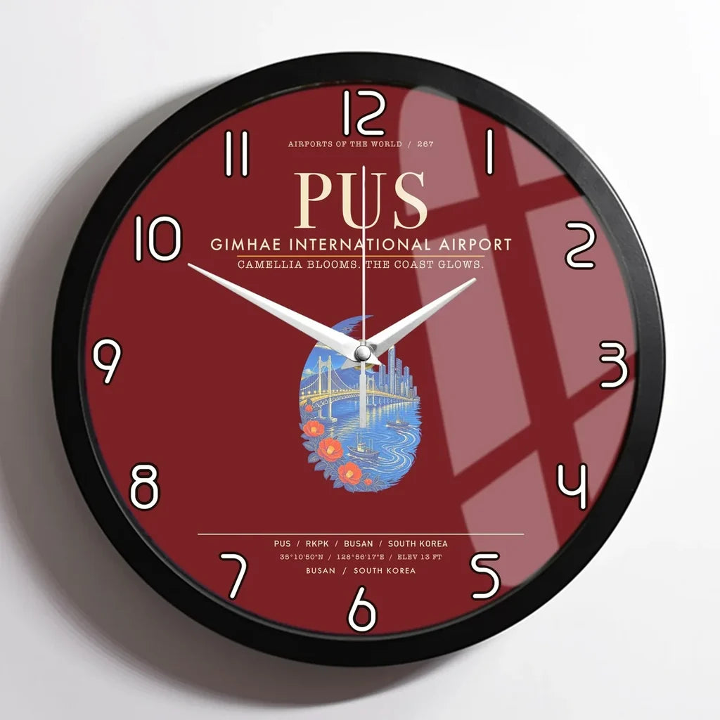 Gimhae International Airport Busan PUS Wall-Clock Framed - Dark Red