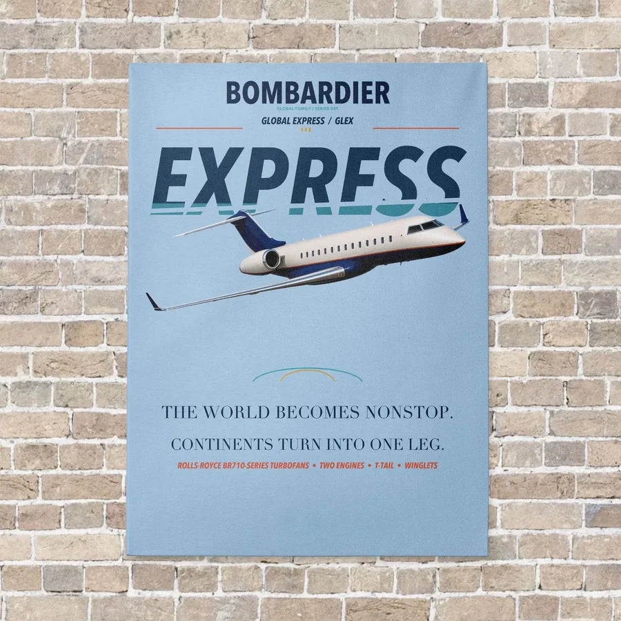 Bombardier Global Express vertical canvas print - no frame - light blue background