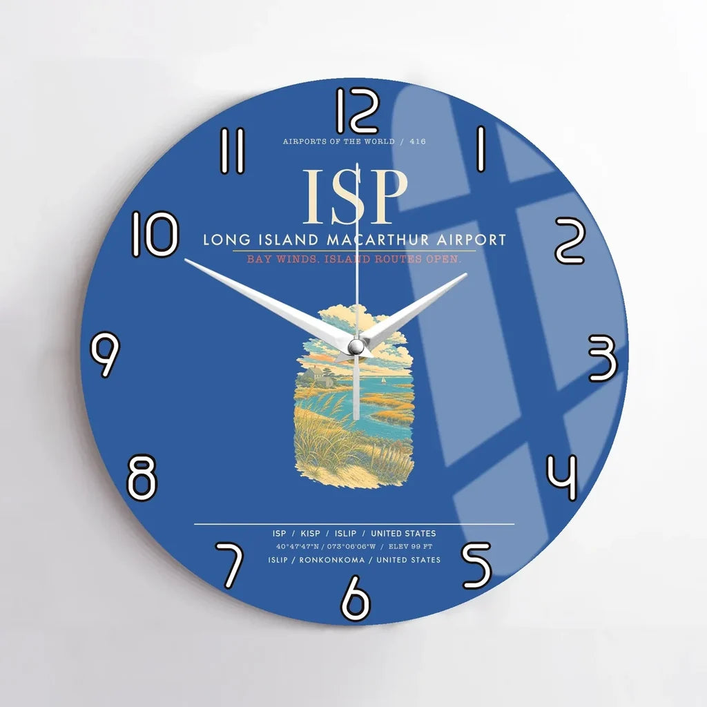 Long Island MacArthur Airport ISP Wall-Clock No-Frame - Blue