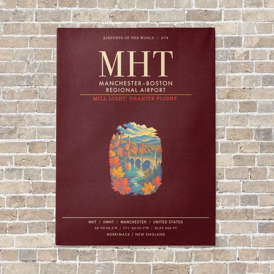 ManchesterBoston Regional Airport MHT - Canvas Framed - Dark Red