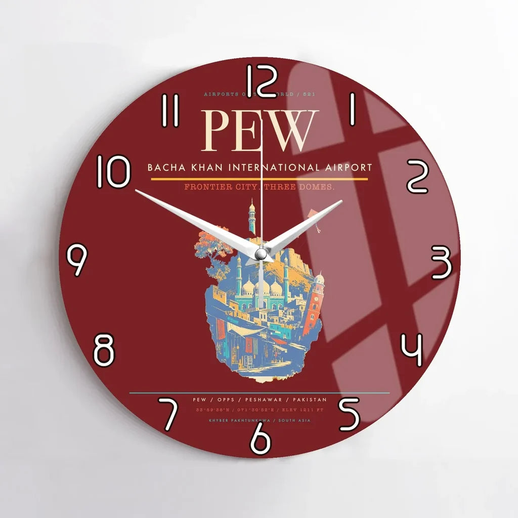 Bacha Khan International Airport PEW Wall-Clock No-Frame - Dark Red