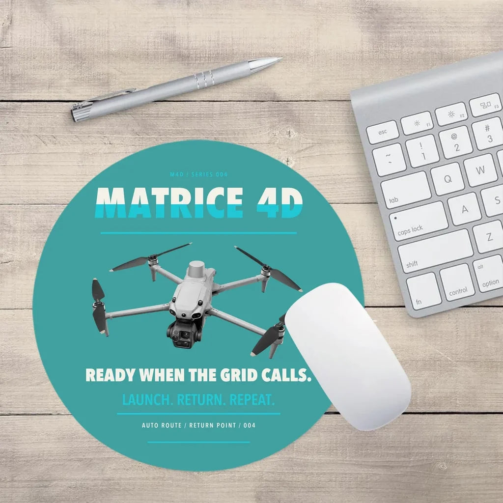 DJI Matrice 4D design on turquoise round mouse pad