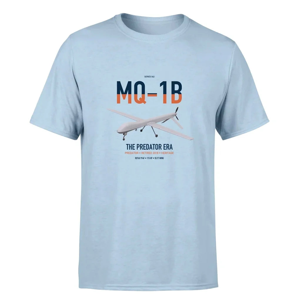 MQ-1B Predator design on light blue double-side t-shirt, single-side print