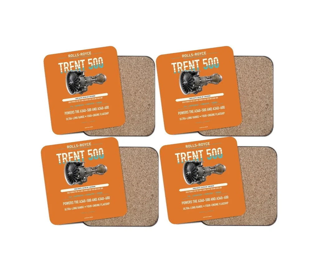 TRENT 500 design on orange 4 pieces set coaster