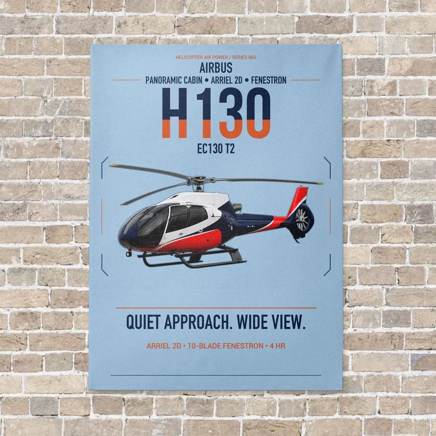 Airbus H130 vertical canvas print - no frame - light blue background