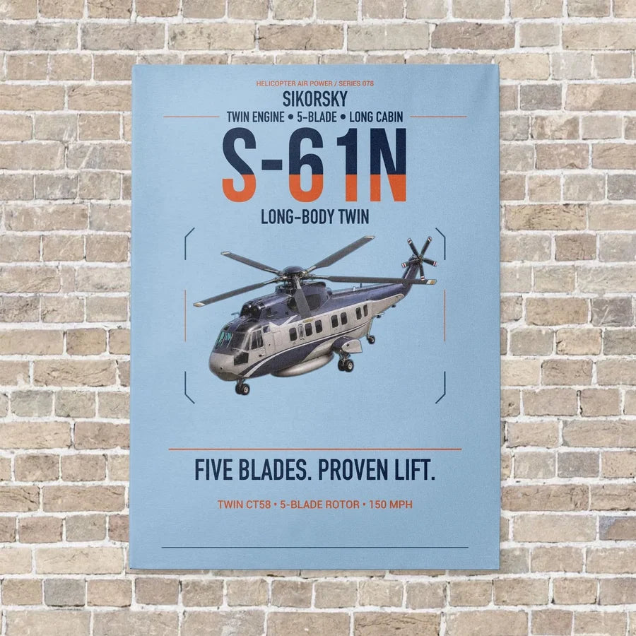 Sikorsky S-61N vertical canvas print - no frame - light blue background