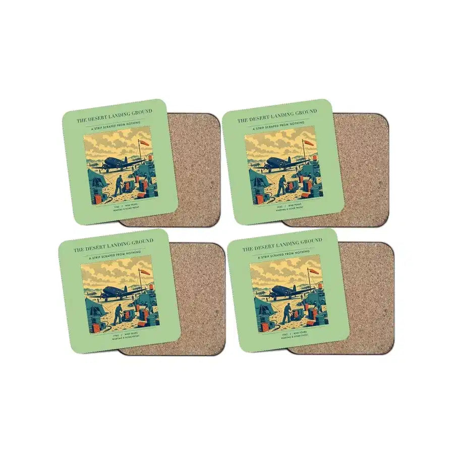 The Desert Landing Ground - Designed Coasters design on light green 4-pieces-set