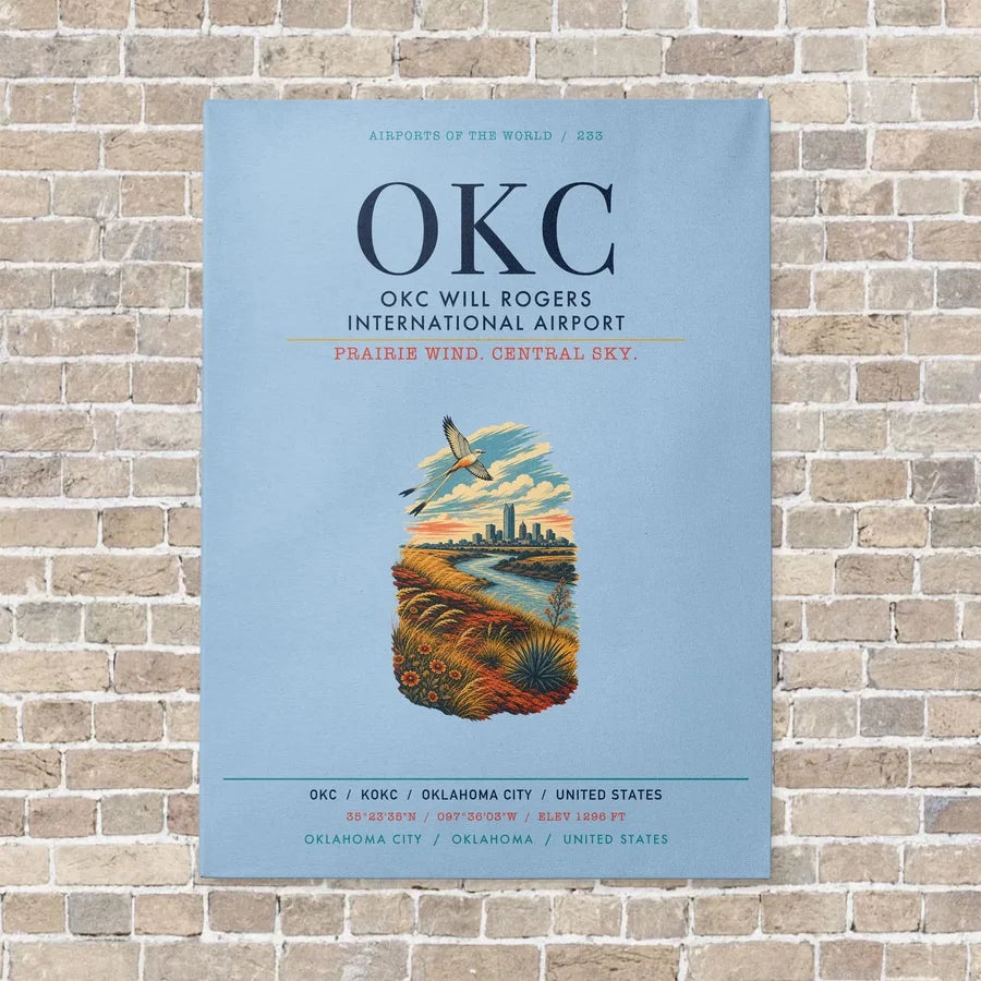 OKC Will Rogers International Airport OKC vertical canvas print - no frame - light blue background