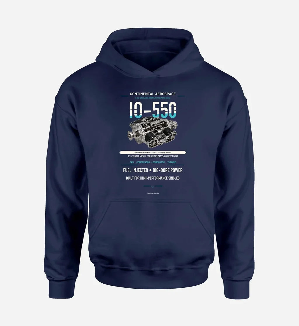 IO-550 design on navy blue hoodie single side