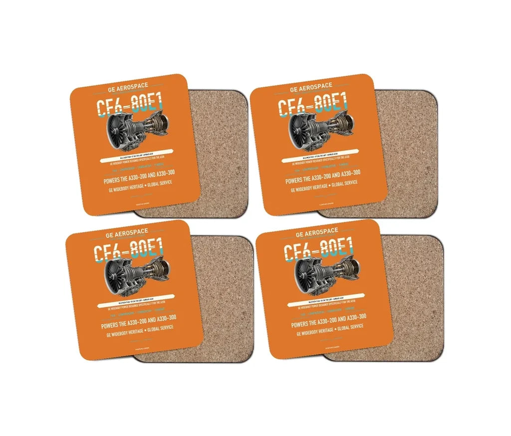 CF6-80E1 design on orange 4 pieces set coaster
