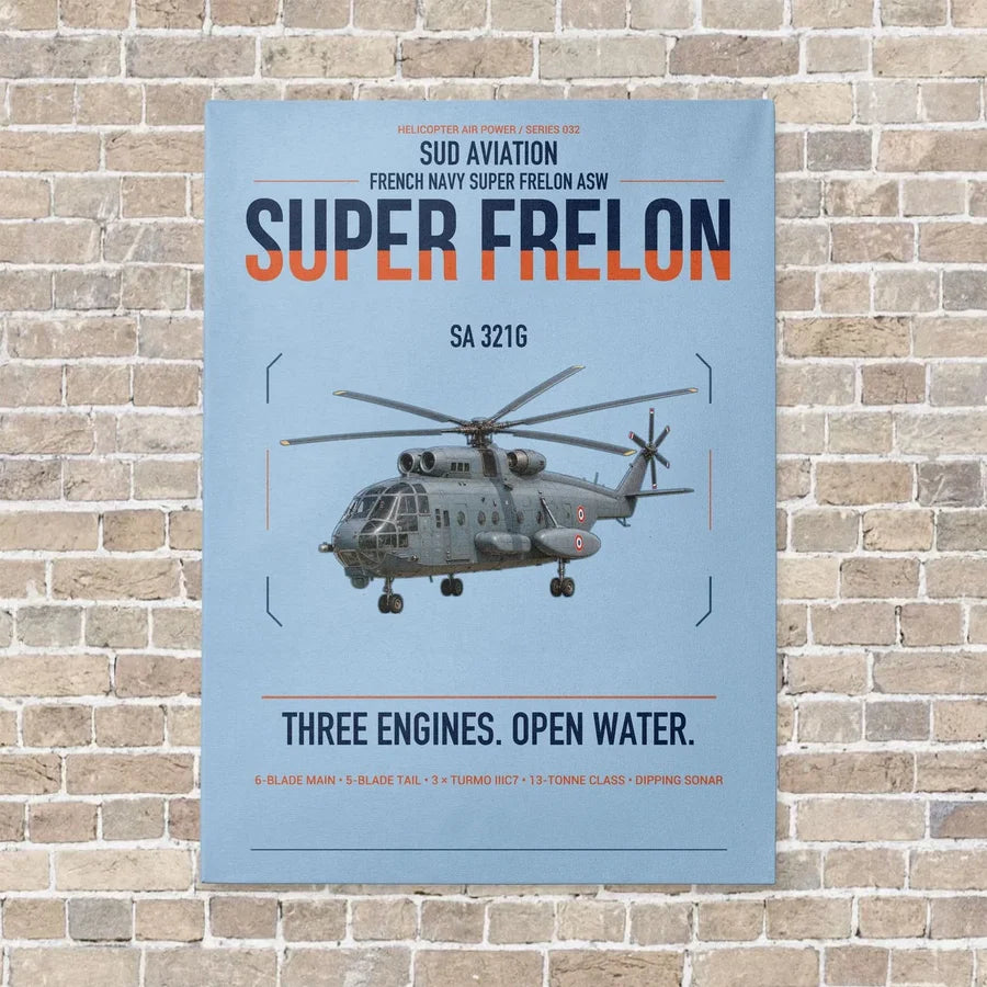 Sud Aviation SA 321G Super Frelon vertical canvas print - no frame - light blue background