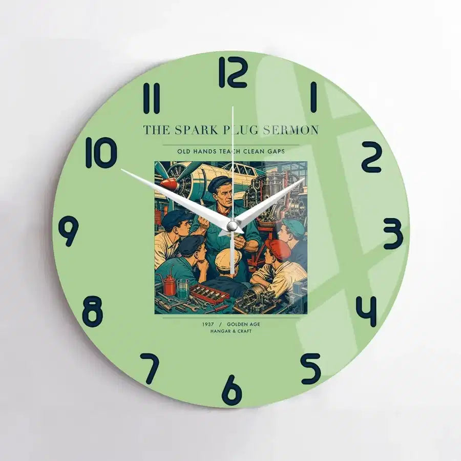 VINTAGE G4264 - The Spark Plug Sermon - Designed Wall Clocks design on lightgreen no-frame