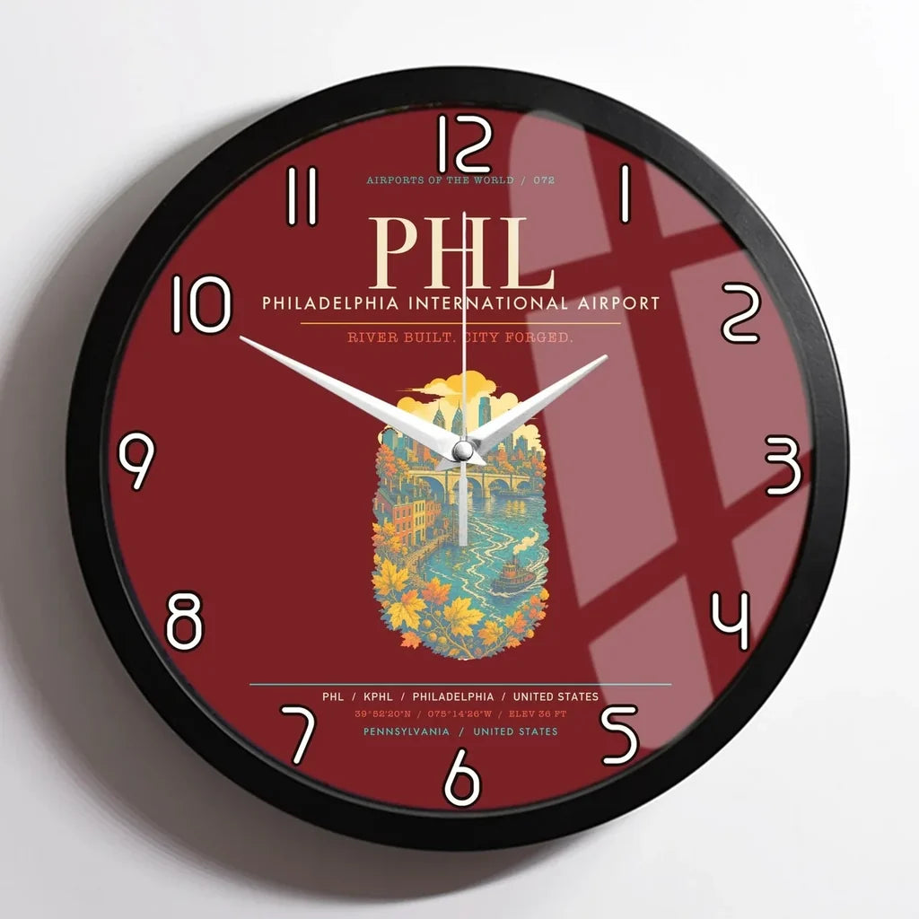 Philadelphia International Airport PHL Wall-Clock Framed - Dark Red