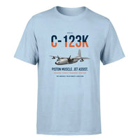 Thumbnail for C-123K Provider design on light blue double-side t-shirt, single-side print
