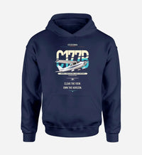 Thumbnail for Cessna 177B Cardinal design on navy blue double-side hoodie, single-side print