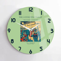 Thumbnail for VINTAGE G4088 - The Connecting Flight - Designed Wall Clocks design on lightgreen no-frame