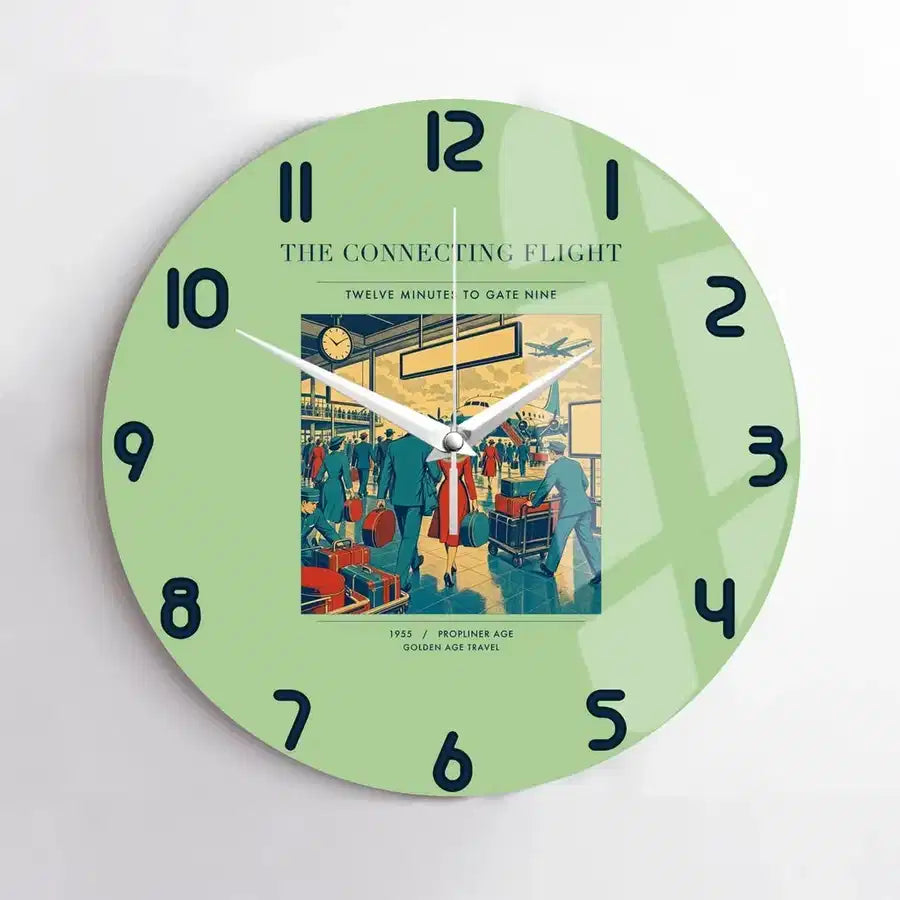 VINTAGE G4088 - The Connecting Flight - Designed Wall Clocks design on lightgreen no-frame