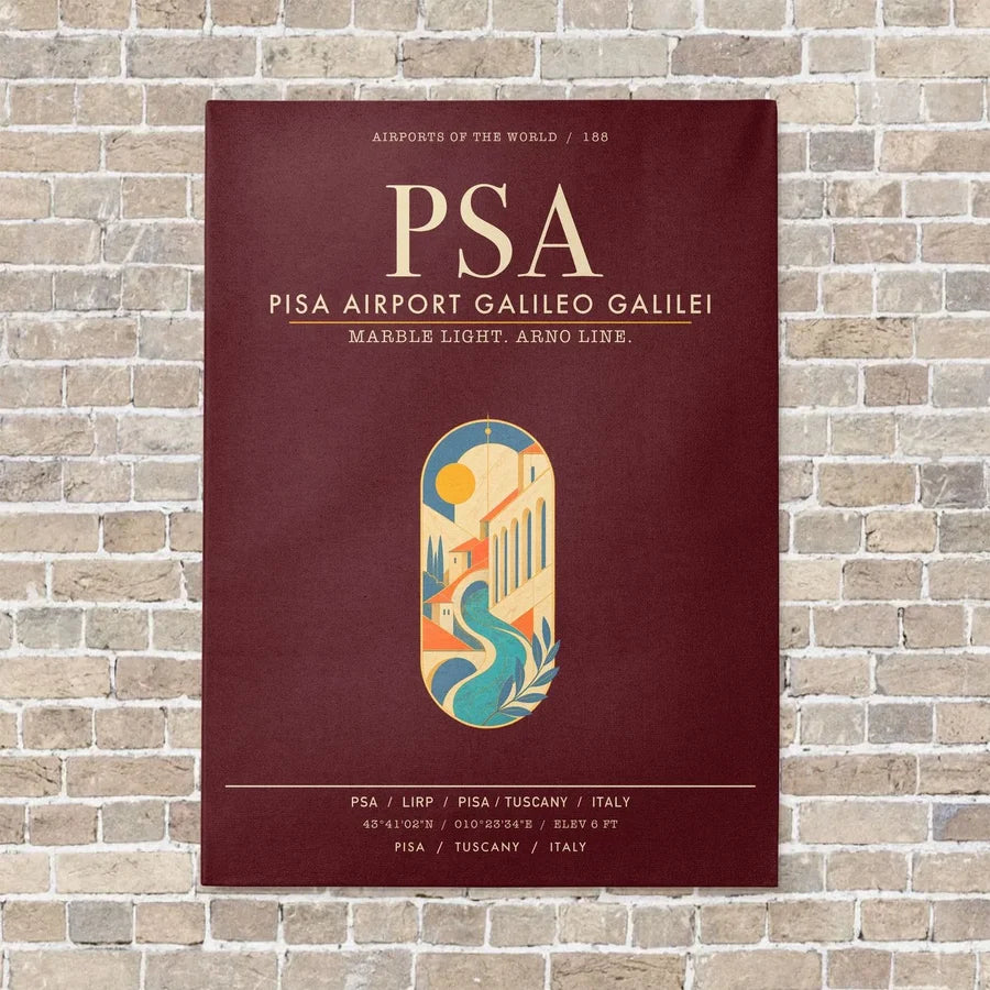 Pisa Airport Galileo Galilei PSA - Canvas Framed - Dark Red
