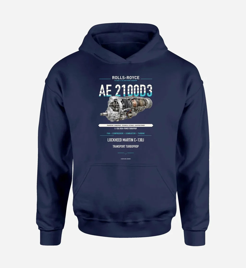 AE 2100D3 design on navy blue hoodie single side