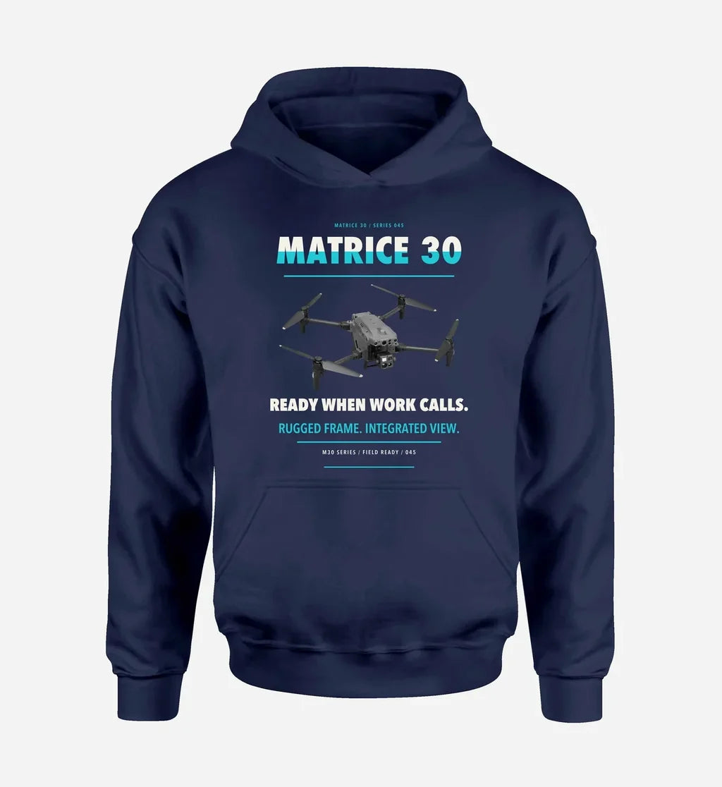 DJI Matrice 30 design on navy blue hoodie single side