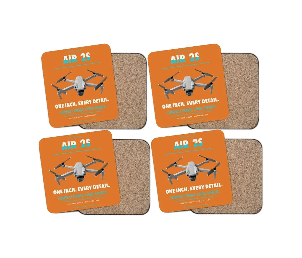 DJI Air 2S design on orange 4 pieces set coaster