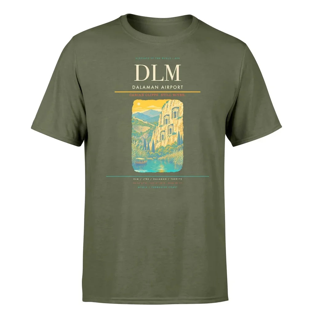 Dalaman Airport (DLM) T-Shirt single-side front print in Green Army | dalaman-airport-dlm-double-side-t-shirt