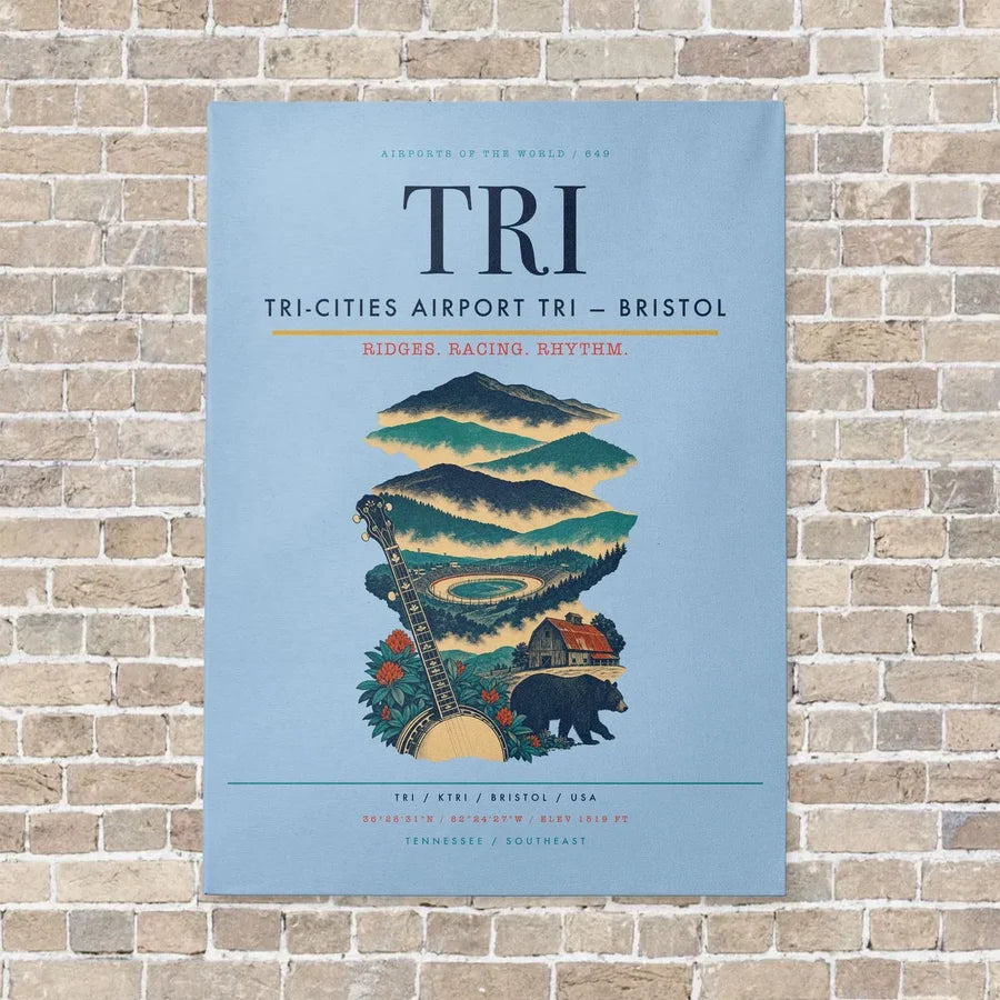 Tri-Cities Airport TRI — Bristol vertical canvas print - no frame - light blue background