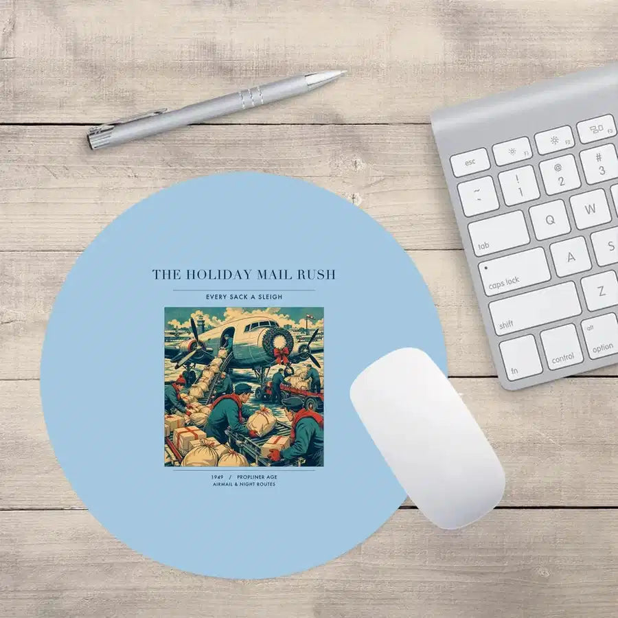 VINTAGE G4255 - The Holiday Mail Rush - Designed Mouse Pads design on lightblue round