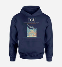 Thumbnail for Toncontín International Airport (TGU) design on navy blue hoodie single-side print