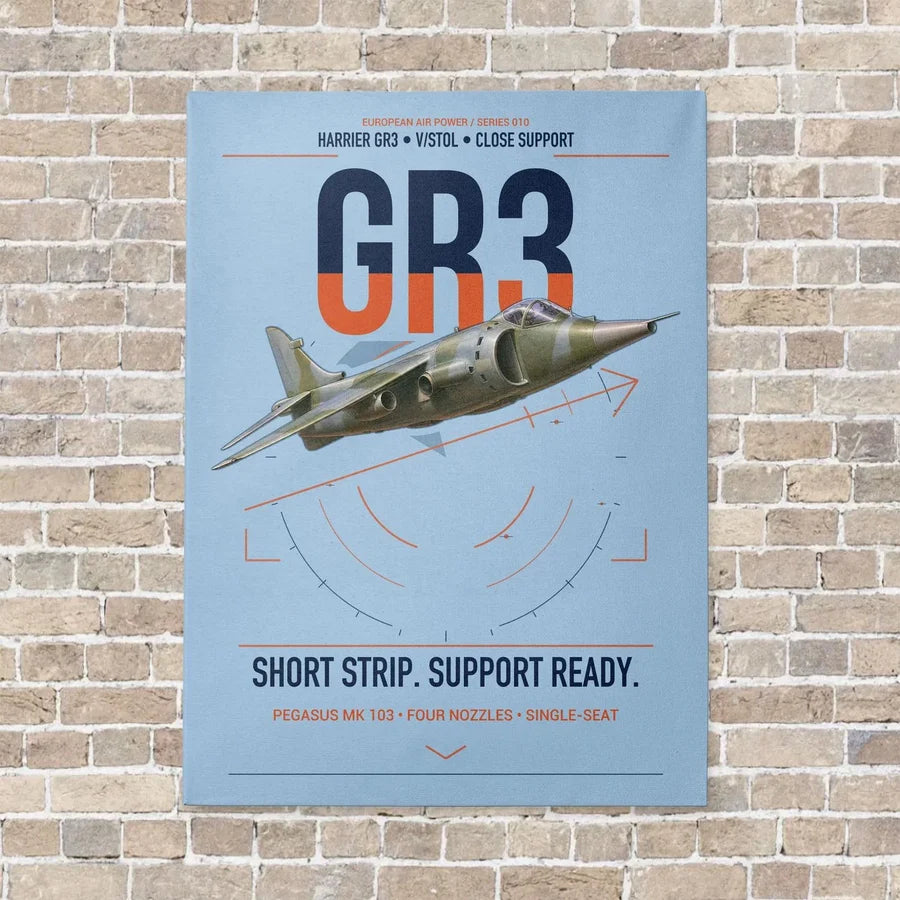 Hawker Siddeley Harrier GR3 vertical canvas print - no frame - light blue background
