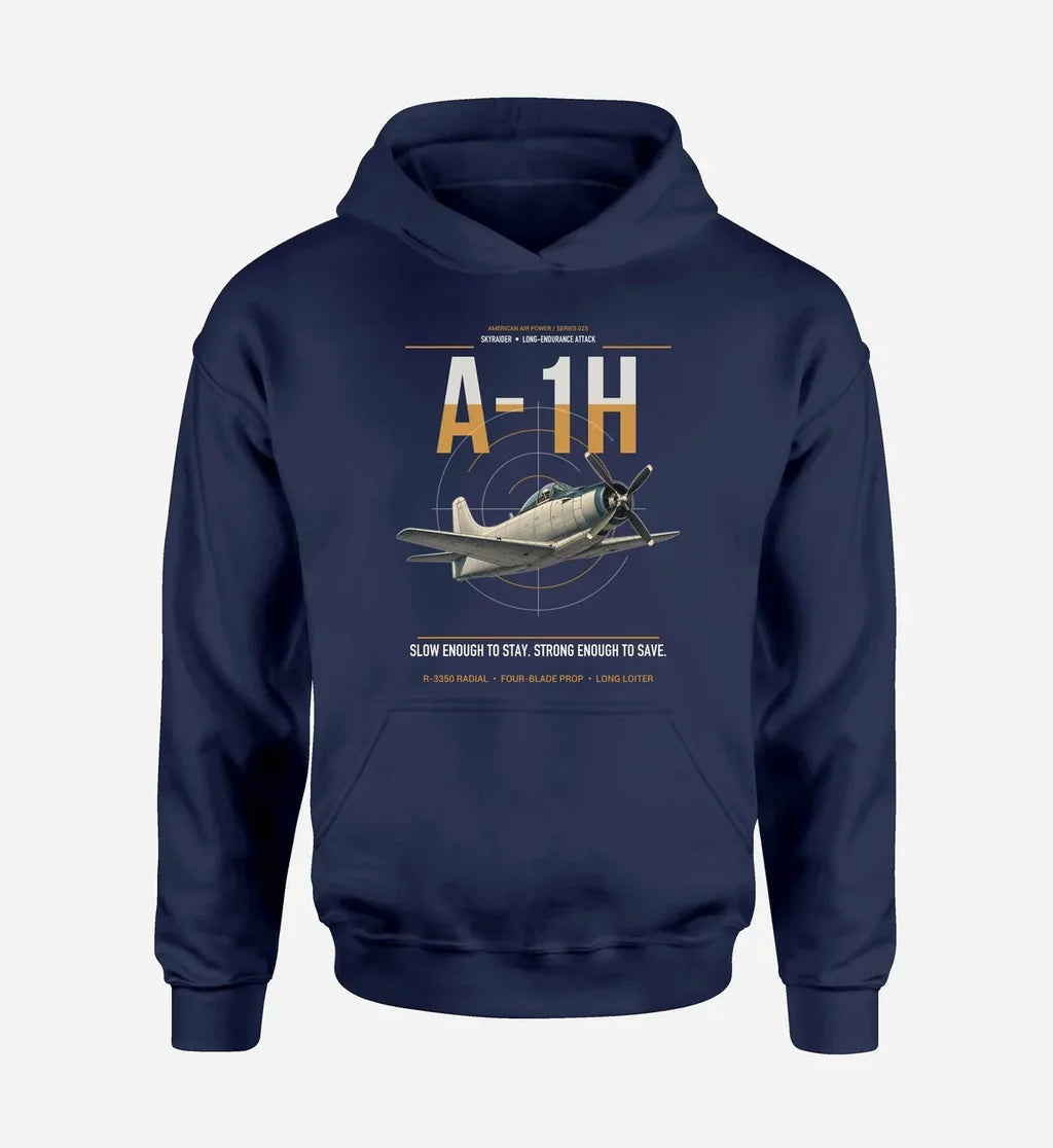 A-1H Skyraider design on navy blue double-side hoodie