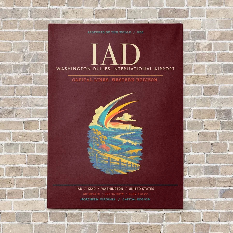 Washington Dulles International Airport IAD - Canvas Framed - Dark Red